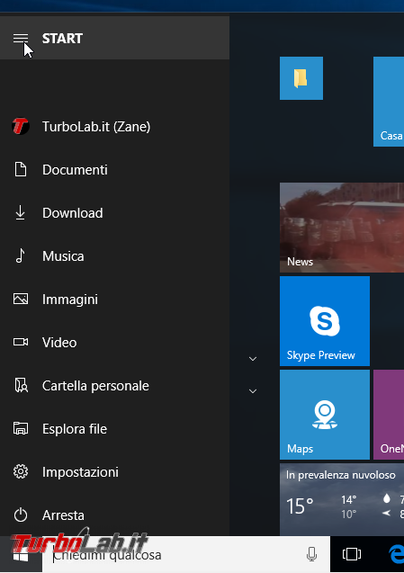Guida Windows 10: come aggiungere cartelle personali menu Start (Documenti, Download, Musica, Immagini, Video, Gruppo Home, Rete, Cartella personale)