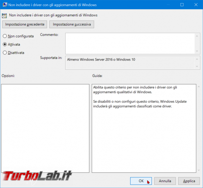 Guida Windows 10: come bloccare aggiornamento automatico driver Windows Update (ExcludeWUDriversInQualityUpdate) - zShotVM_1569221438