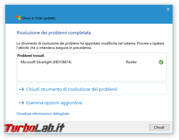 Guida Windows 10: come rimuovere patch/aggiornamento bloccare reinstallazione automatica - Show or hide updates_2