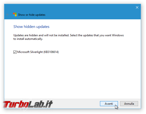 Guida Windows 10: come rimuovere patch/aggiornamento bloccare reinstallazione automatica - Show or hide updates_9