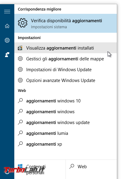 Guida Windows 10: come rimuovere patch/aggiornamento bloccare reinstallazione automatica - start visualizza aggiornamenti installati