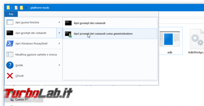 Guida Windows 10: come ripristinare Prompt comandi (cmd) come predefinito posto PowerShell menu Win+X (Start) ed Esplora file (Apri finestra comando qui)