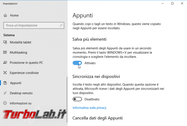 Guida Windows 10: come usare nuovo copia-incolla potenziato (Cronologia appunti sincronizzazione multi-PC/smartphone)