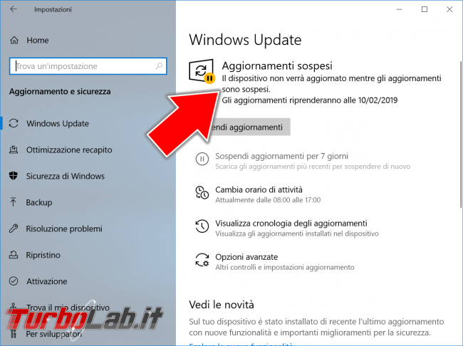 Guida Windows 10 Home/Pro: come bloccare/disattivare aggiornamenti automatici Windows Update - windows 10 sospendi aggiornamenti 7 giorni (1)