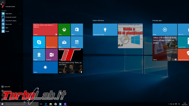 Guida Windows 10: usare schermata Start (&quot;Start screen&quot;) Windows 8 PC/notebook - schermata start Windows 10 open