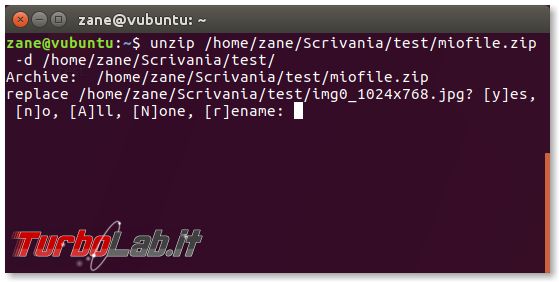 Guida zip unzip Linux: come zippare (comprimere, creare) unzippare (estrarre) archivi .zip linea comando Ubuntu CentOS - errore bash: unzip: command not found - unzip prompt overwrite