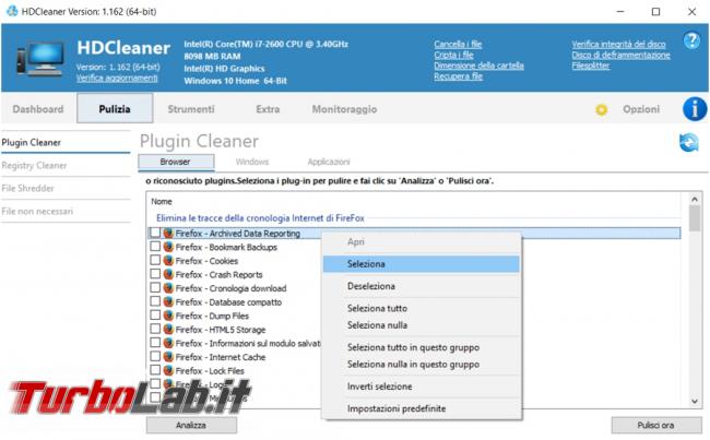 HDCleaner tutto fare pulizia, manutenzione raccolta informazioni computer