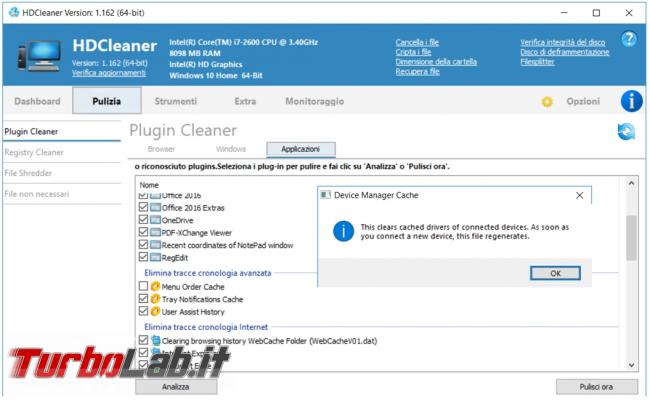 HDCleaner tutto fare pulizia, manutenzione raccolta informazioni computer