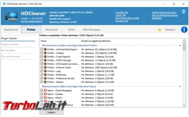 HDCleaner tutto fare pulizia, manutenzione raccolta informazioni computer