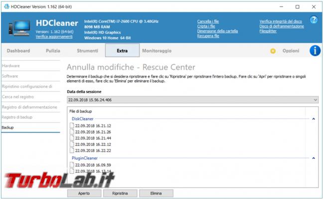 HDCleaner tutto fare pulizia, manutenzione raccolta informazioni computer