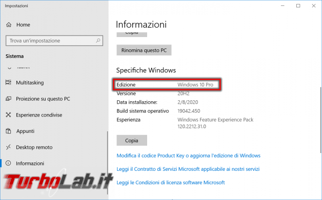 Ho Windows 10 Home Pro? Come vedere quale versione (edizione) Windows 10 è installata PC - impostazioni sistema informazioni windows 10 edizione