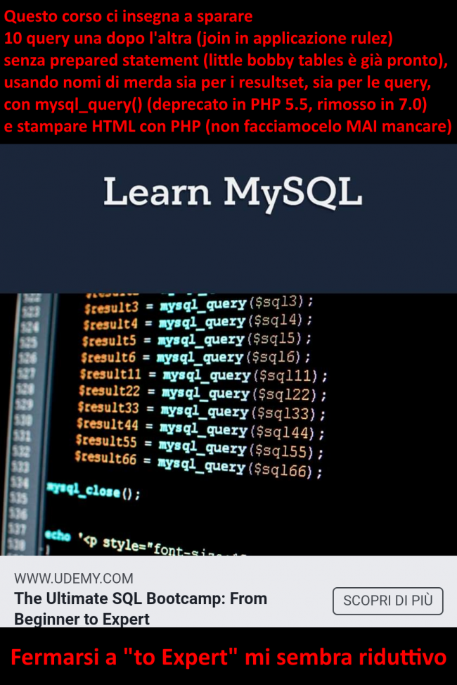 Humour meme informatici, programmatori smanettoni - corso udemy php mysql