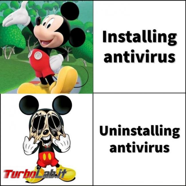 Humour meme informatici, programmatori smanettoni - installing uninstalling antivirus topolino