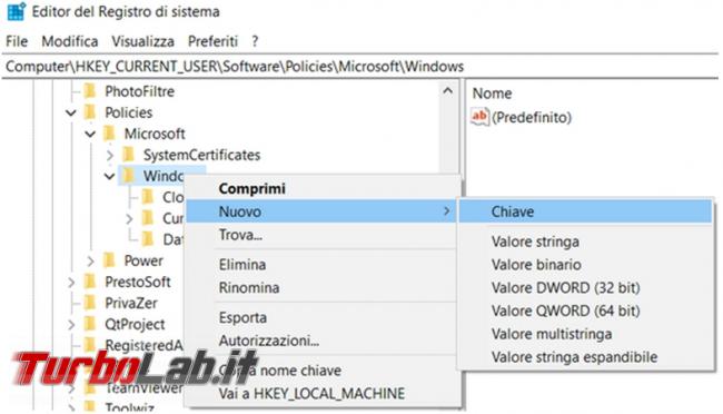 Impedire modifiche menu Start Windows 10