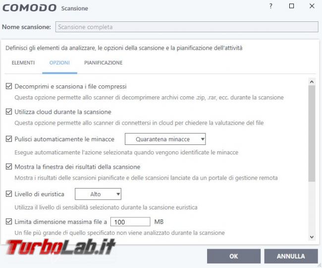 Impostazioni COMODO Internet Security: come configurarlo meglio - Scansione completa ottimizzata