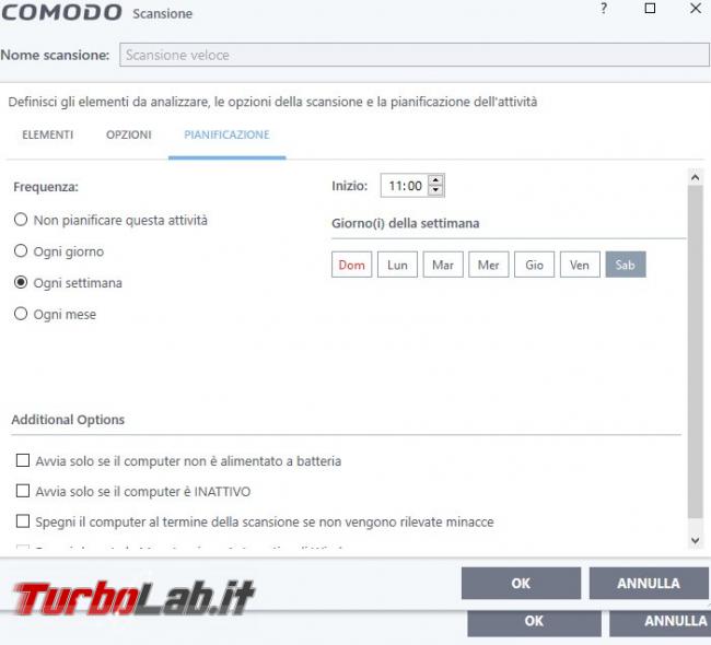 Impostazioni COMODO Internet Security: come configurarlo meglio - Scansione veloce configurata