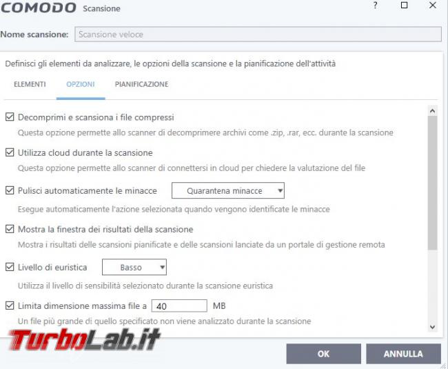 Impostazioni COMODO Internet Security: come configurarlo meglio - Scansione veloce ottimizzata