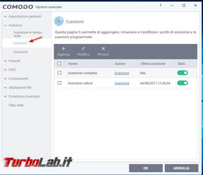 Impostazioni COMODO Internet Security: come configurarlo meglio - Scansioni programmate