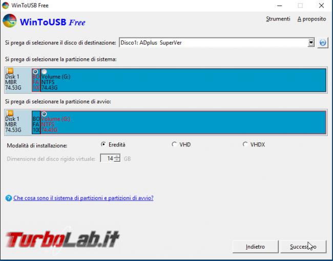 Installare Windows &quot;Live&quot; chiavetta USB, avviabile ogni computer: guida WinToUSB