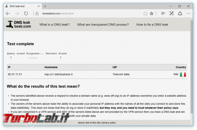 Internet/BitTorrent anonimo: Grande Guida VPN - DNS leak test no-vpn dns