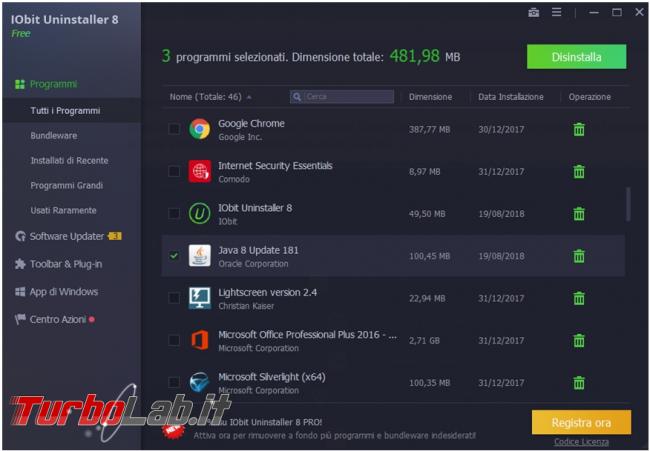 IObit Uninstaller 8 ripulisce fondo sistema operativo programmi non necessari tracce rimaste