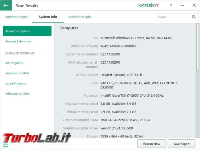 Kaspersky System Checker controlla, non risolve, problemi computer