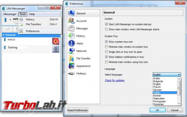 LAN Messenger puoi inviare messaggi, file creare chat rete
