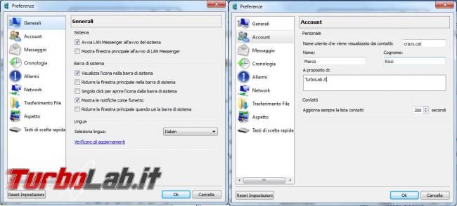 LAN Messenger puoi inviare messaggi, file creare chat rete