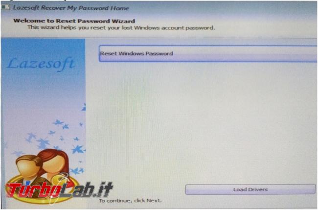 Lazesoft Recovery My Password cancelli tutte password dimenticate account Windows