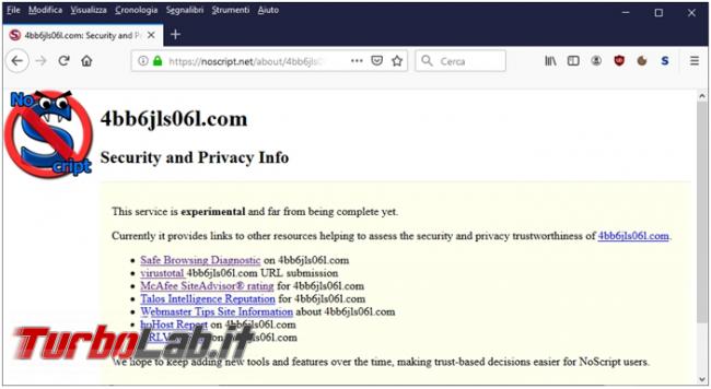 L’estensione Noscript Security Suite impedisce l’apertura script browser senza autorizzazione