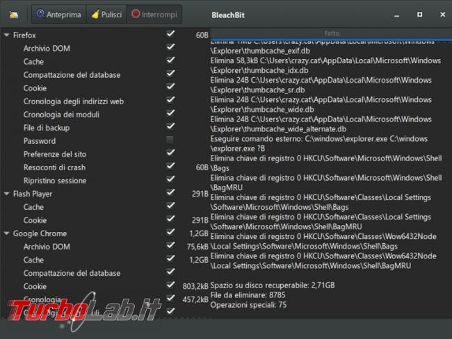 Libera spazio disco fisso aumenta privacy Bleachbit 4