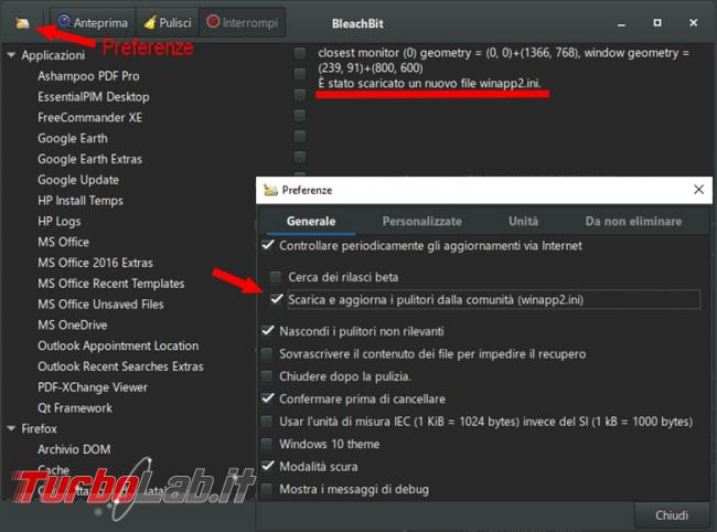 Libera spazio disco fisso aumenta privacy Bleachbit 4