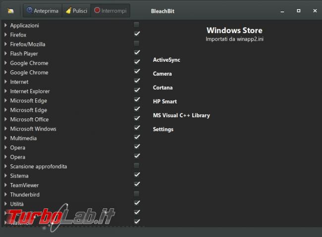 Libera spazio disco fisso aumenta privacy Bleachbit 4