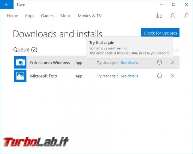 L’installazione app non funziona Windows 10 l’errore 0x80073D0A