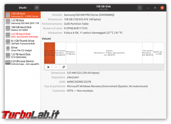 Linux test SSD: come testare disco fisso/USB rilevare problemi, guasti, errori ( Live CD/USB linea comando) - Schermata da 2020-05-01 16-27-42