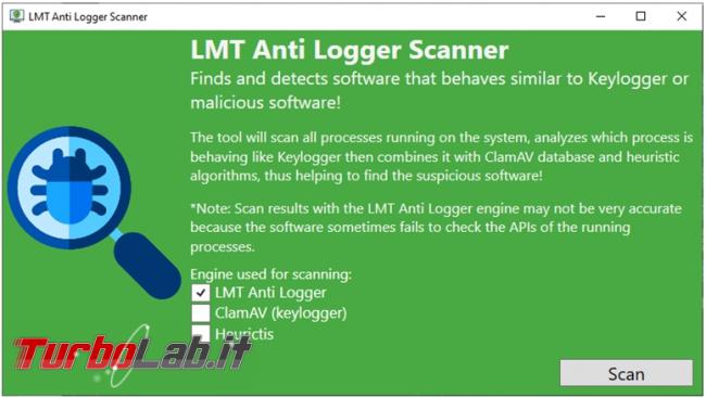 LMT anti logger programma proteggervi malware “spioni” registrano tastiera fotografano desktop