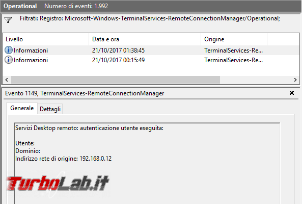 Log Desktop remoto: come visualizzare elenco accessi, connessioni sessioni Windows 10 ( scoprire se qualcuno è entrato PC remoto)