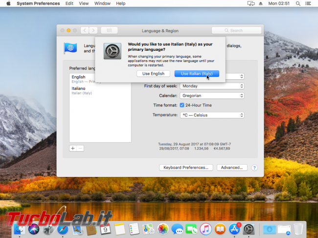Mac italiano: come tradurre interfaccia macOS 11 - VirtualBox_macOS_09_10_2017_11_51_28
