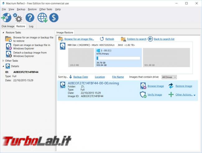 Macrium Reflect free crea ripristina immagini backup dischi fissi