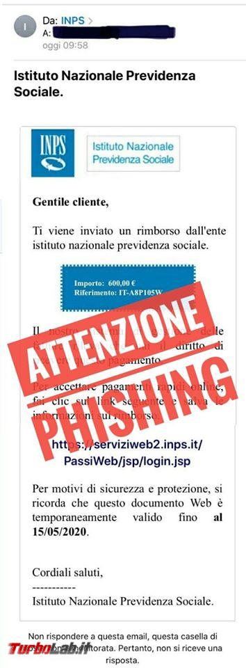 -mail truffa si finge INPS chiede cliccare link ottenere rimborso - 95919280_1508394662655543_6739770377188147200_o
