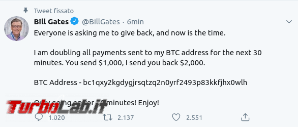 Mandami bitcoin li raddoppierò: offerte truffaldine account Twitter violati - gates2020-07-15 22-41-30