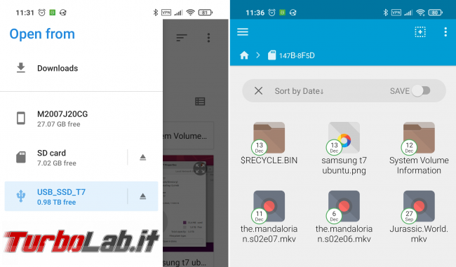 Memoria esterna Samsung SSD T7: Recensione, prova pratica, test velocità (disco SSD esterno USB PC smartphone Android) - samsung ssd s7 su android
