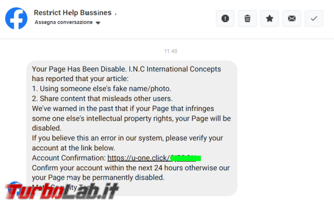 Messaggio Facebook: Your Page Has Been Disable - FrShot_1696241660