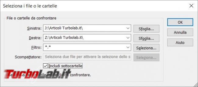 Metti confronto, trova differenze, due file testo due cartelle WinMerge
