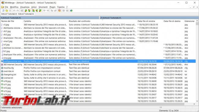 Metti confronto, trova differenze, due file testo due cartelle WinMerge