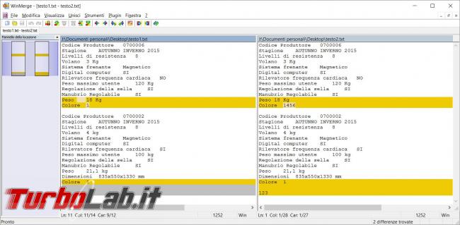 Metti confronto, trova differenze, due file testo due cartelle WinMerge