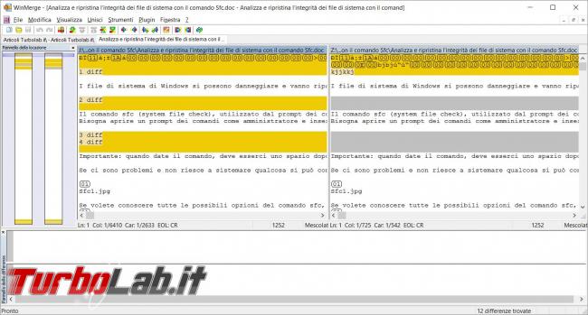 Metti confronto, trova differenze, due file testo due cartelle WinMerge