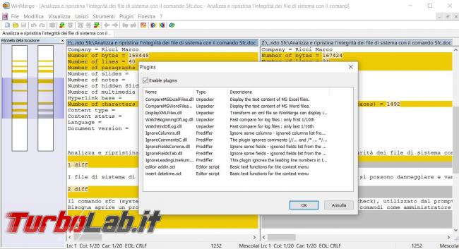 Metti confronto, trova differenze, due file testo due cartelle WinMerge