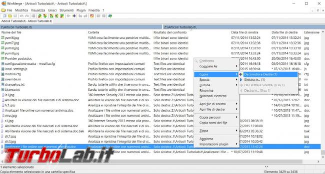 Metti confronto, trova differenze, due file testo due cartelle WinMerge