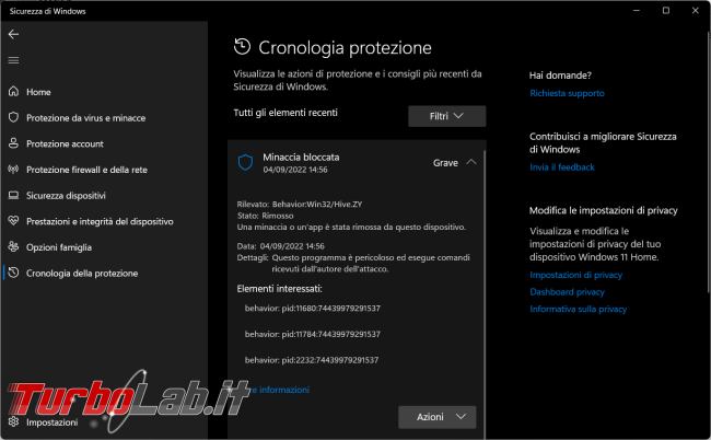 Microsoft Defender falso positivo Behavior:Win32/Hive.ZY quando si aprono browser Chromium